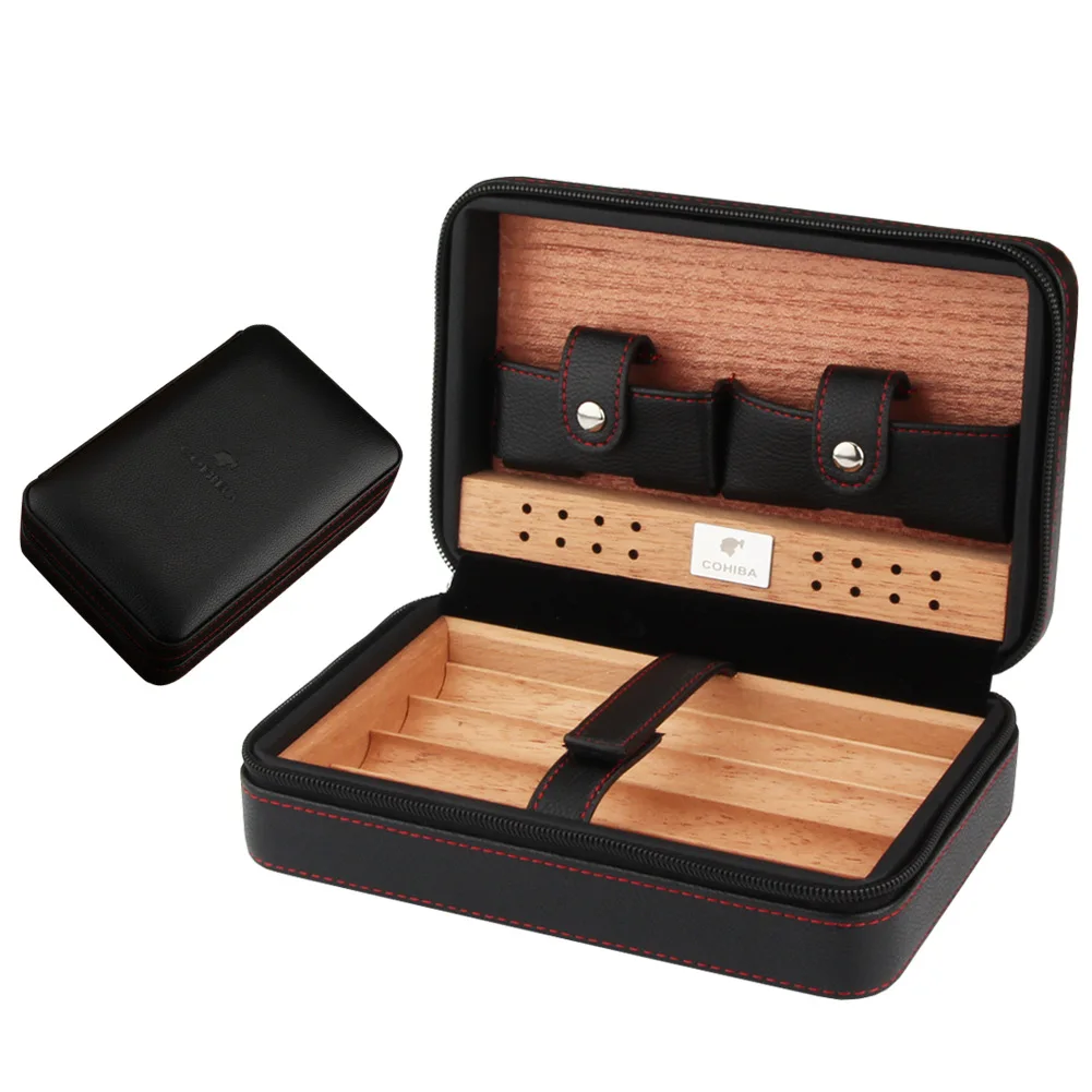 

DEJAYA COHIBA Cedar Cigar Humidor Box Travel Leather Cigar Case Humidifier Sigaretten Doosje for Sigar Smoking Accessories