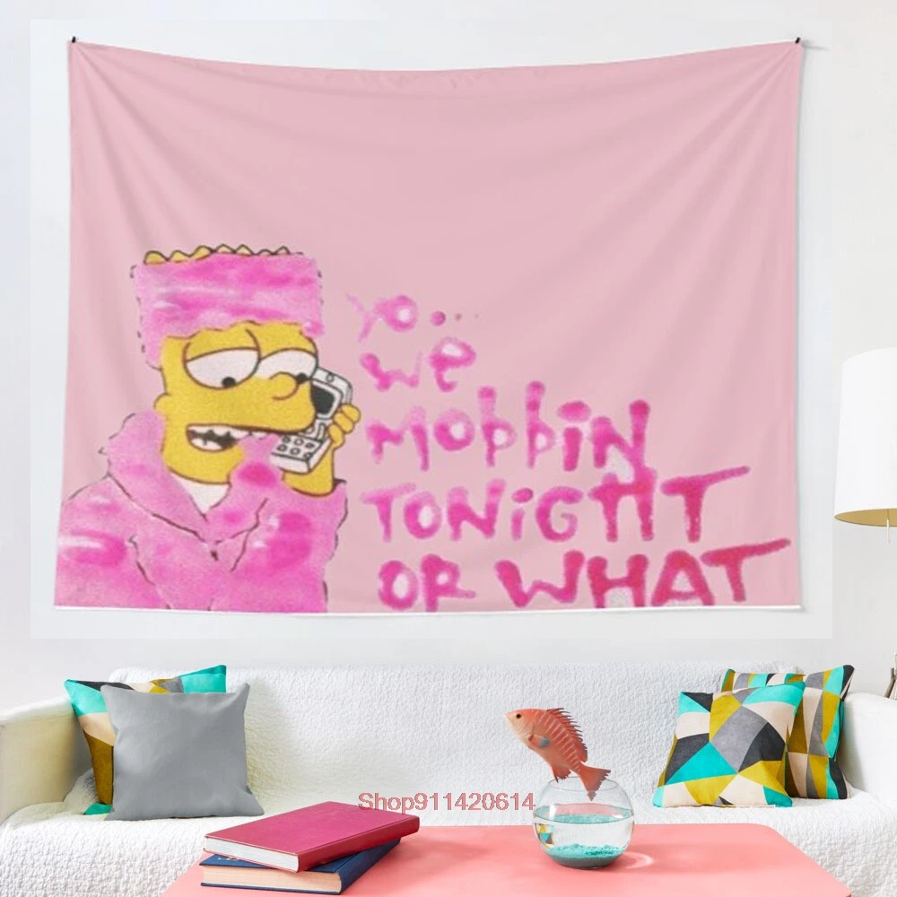 

YO WE MOBBIN TONIGHT OR WHAT tapestry Art Tapestry Ins Tapestry Household Bedside Decoration Cloth Hanging Tapiz
