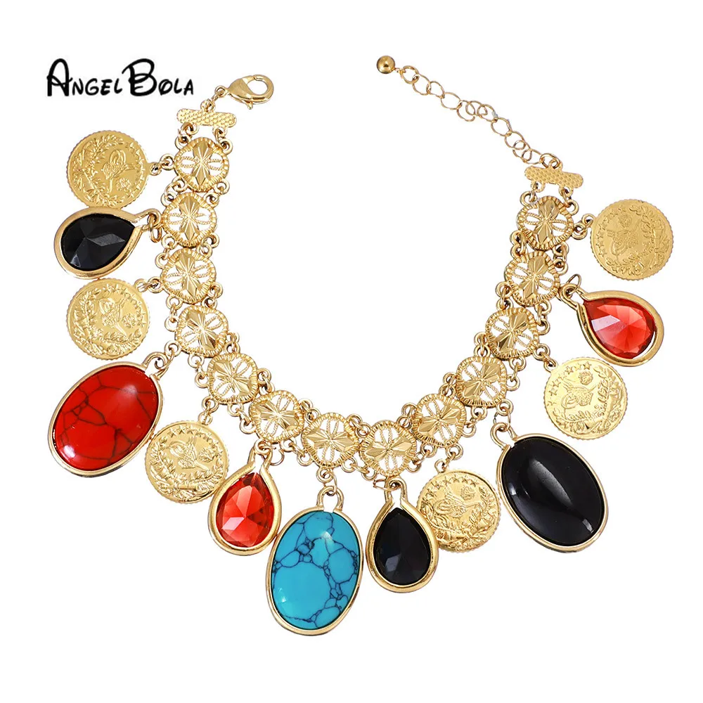 

Оптовая продажа, браслет с изображением мусульманского султана, цветка, Аллаха, золотой монеты, женский свадебный роскошный браслет