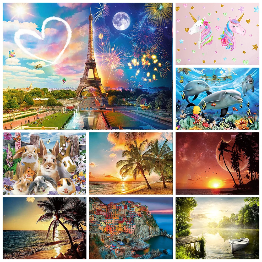 

5D Diy Diamond Painting Sunsetlove Landscape Full Diamond Round Embroidery Castle Mosaic Animal Diamond Embroidery Home Decorat