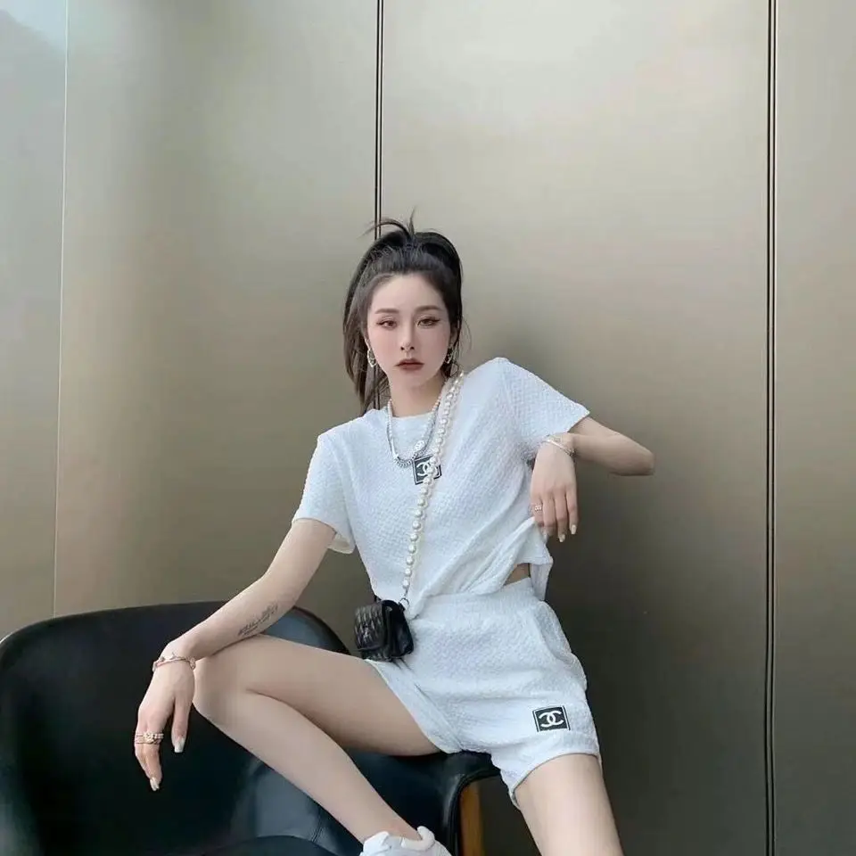 

2021 summer new small fragrance custom fabric short sleeve + Shorts Set
