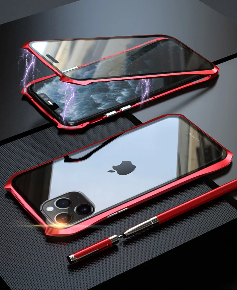 Передний и задний Магнитный стеклянный чехол для Apple iPhone 11 Pro чехол 360 металлический бампер полный корпус чехол для etui iPhone 11 Pro Max чехол