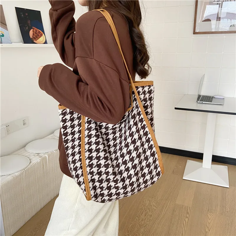 

Youda 2022 Winter Korean Shoulder Bag Plaid Fashion Leopard Print Totes Handbag High Capacity Book Bags Canvas Shopping Pack