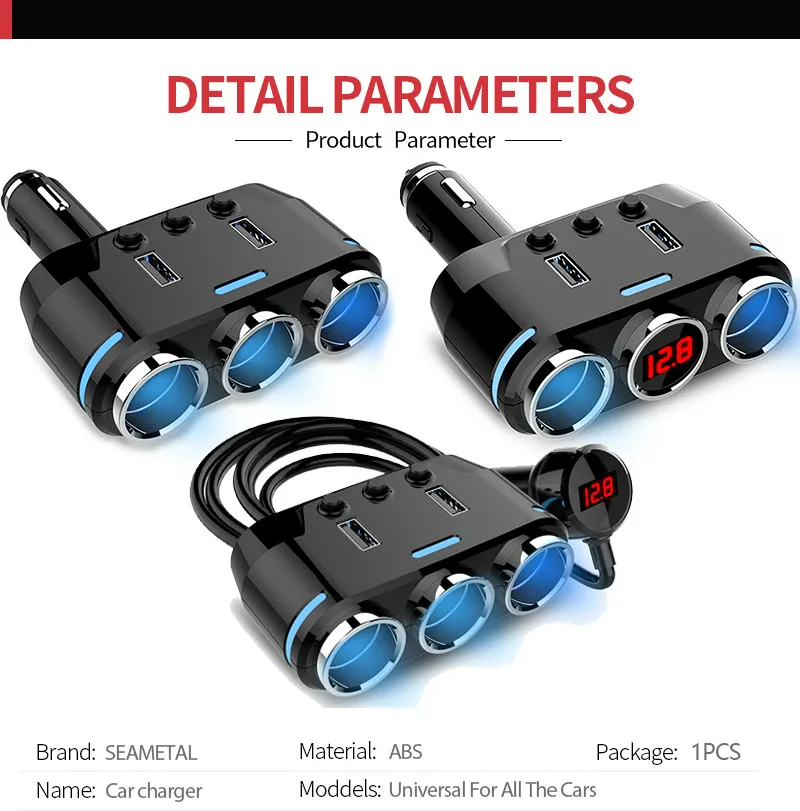 12 V-24 V розетка для автомобильного прикуривателя сплиттер светодиодный USB Зарядное устройство адаптер 3.1A 100W обнаружения для телефона MP3 DVR аксессуары