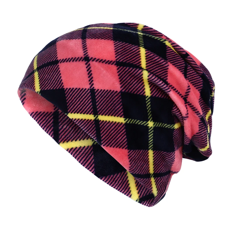 Женская вязаная шапка с принтом мягкая кольцом и бархатным чепчиком зима