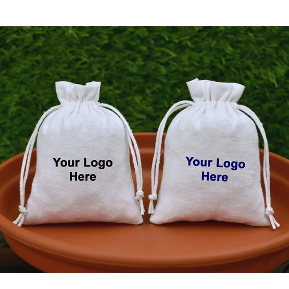 Персонализированные белый мешок с завязками логотипом Эко-дружественных