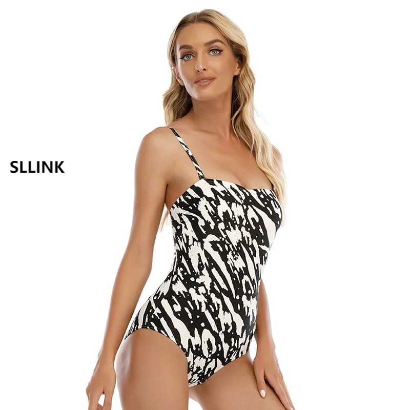 

Swimsuit women's tripod double shoulder black and white bikini