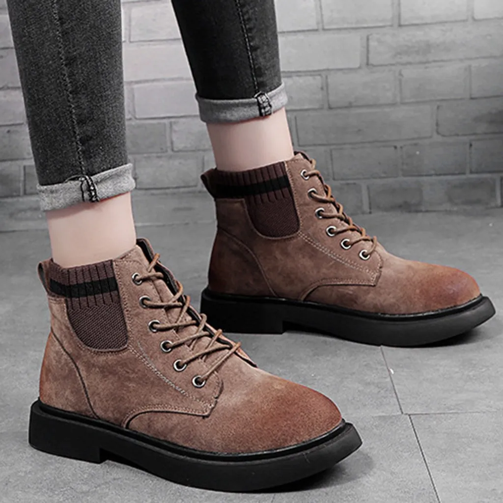 Женские ботильоны на плоской платформе Весенние ботинки Черные туфли толстой