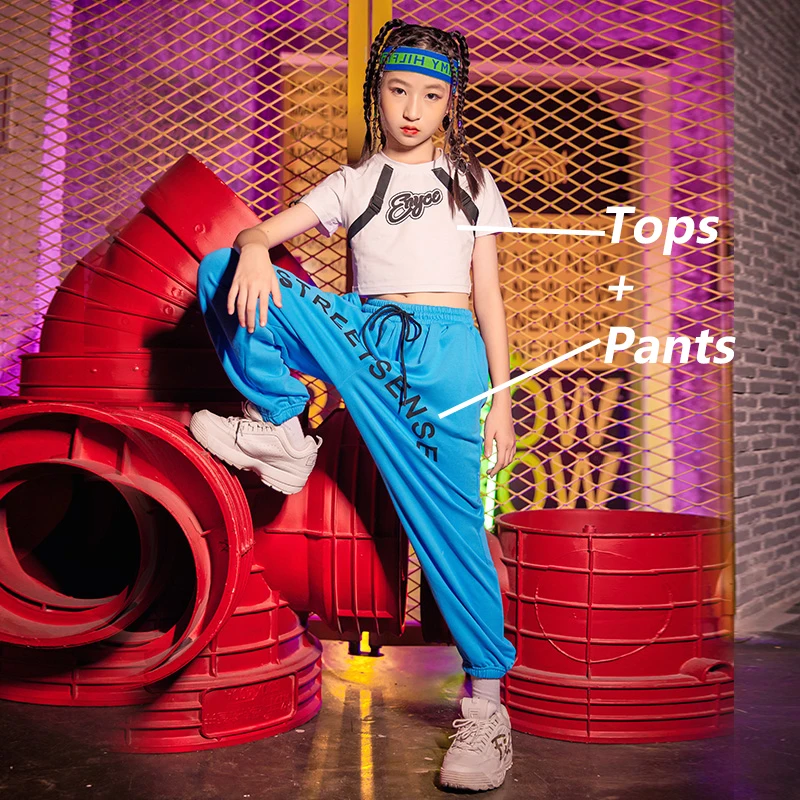 

Уличная одежда в стиле хип-хоп, костюм для уличных танцев, топы, спортивные штаны для девочек, летний костюм для джазовых танцев, выступлений...
