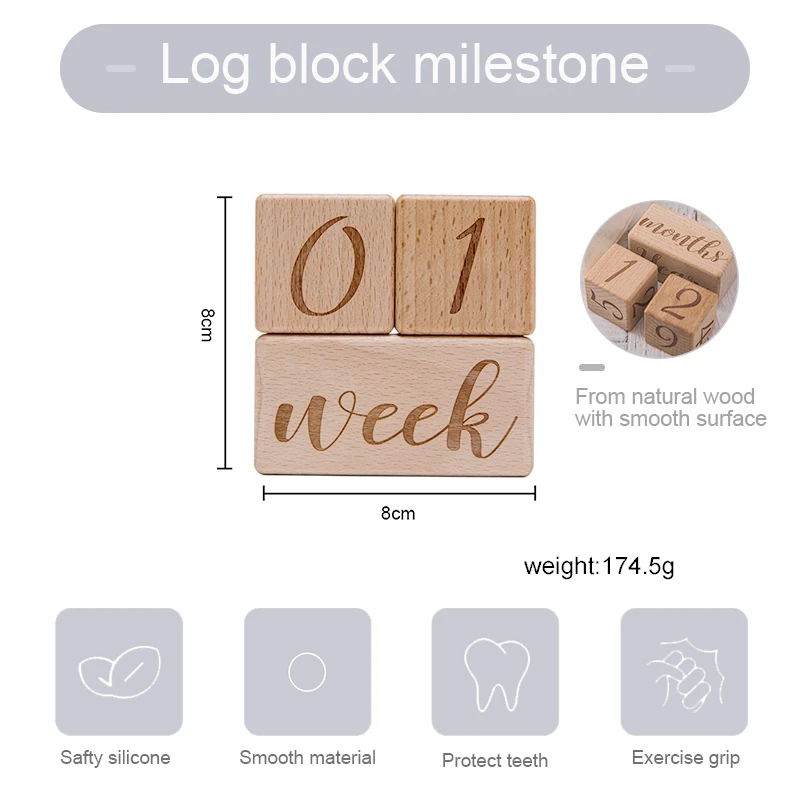3pcs/set Baby Milestone Cards Wooden Block Baby Age Square Engraved Newborn Birth Gift Souvenir Photography Tool Accessories