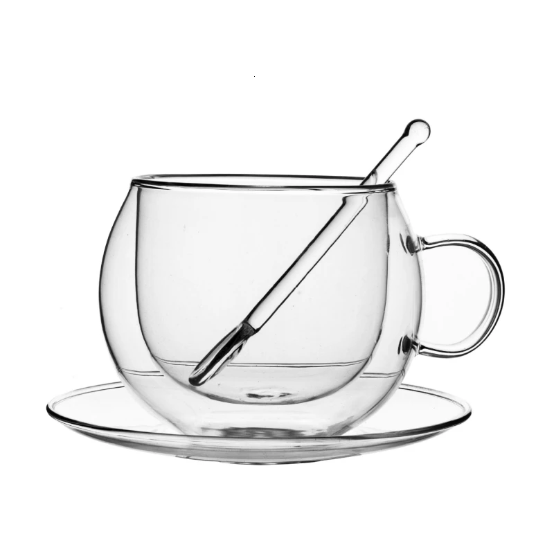 Mug Saucer Spoon Set Самый лучший в мире Сферический кофейный поднос для кофейных кружек, набор ложек в комплекте, двойные стеклянные кофейные кружки, чайный стакан Koffie Beker Kopjes - Цвет: Mug Saucer Spoon Set