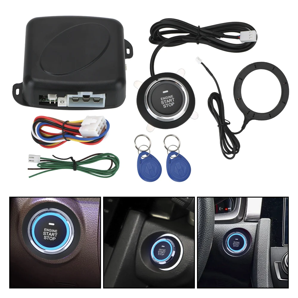 

Keyless Entry Starter Antitheft System 12V Engine Push Button One Start Stop Button Entry Ignition Starter Switch Car Alarm