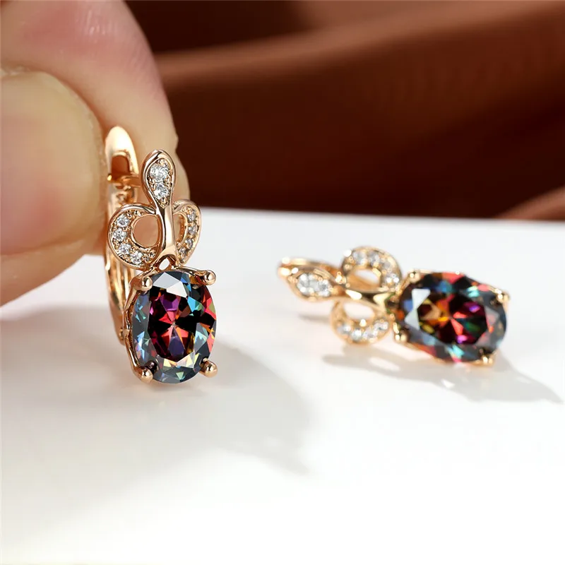 Очаровательные маленькие серьги из розового золота Разноцветные с овальными