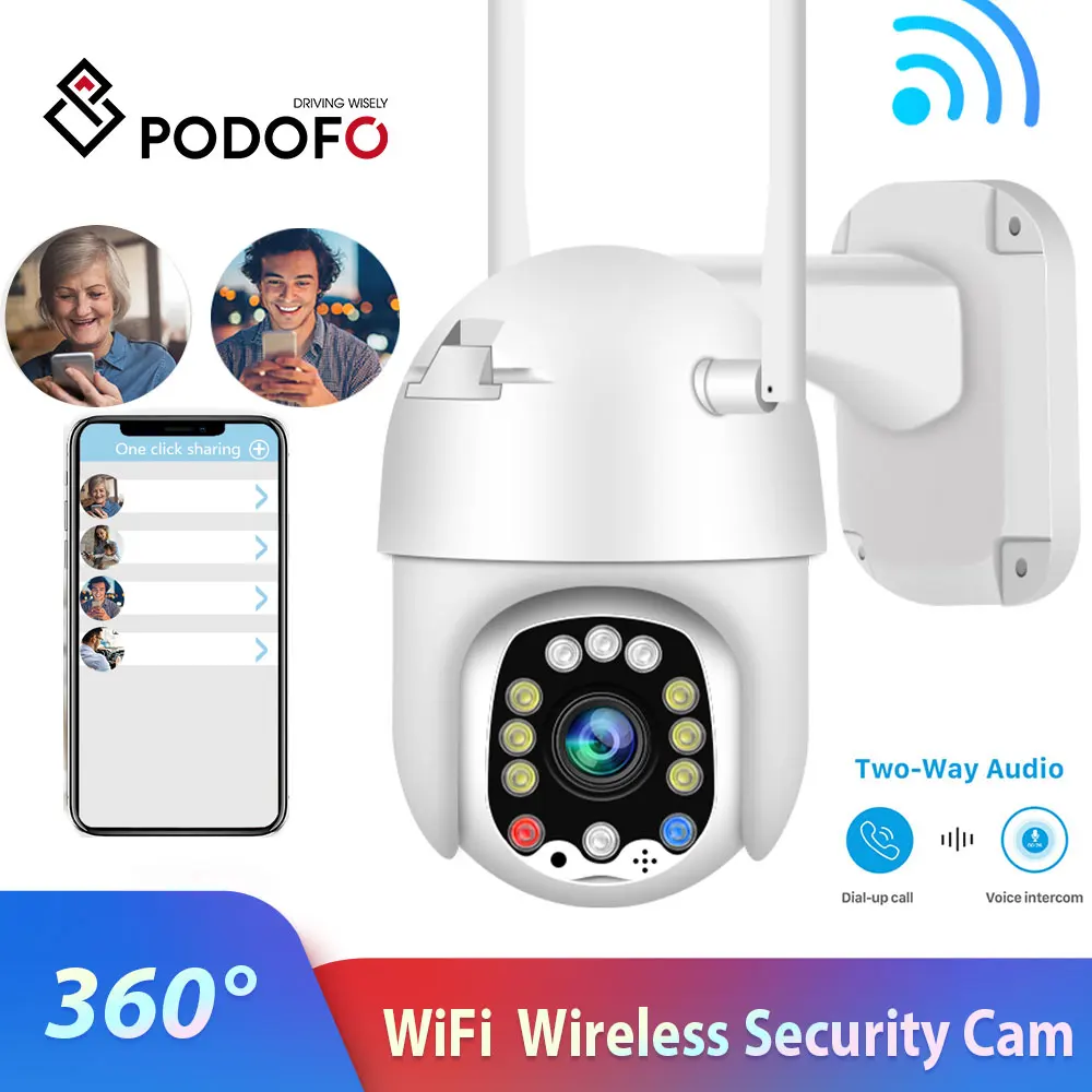 

IP-камера Podofo, ночная полноцветная, Wi-Fi, 2 МП, HD, 1080P, наружная, инфракрасная, внешняя, TF-карта, 1080P