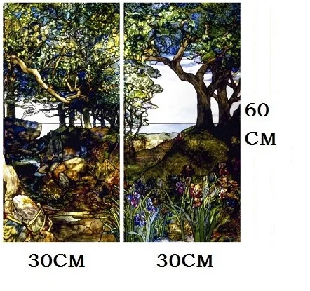 FJ009 30CMX60CMX2pcs Пейзажная живопись, стеклянная пленка, витражное окно, непрозрачная пленка, самоклеющаяся/статическая пленка для квадратного окна, изготовление на заказ - Цвет: FJ009 30CMX60CMX2pcs