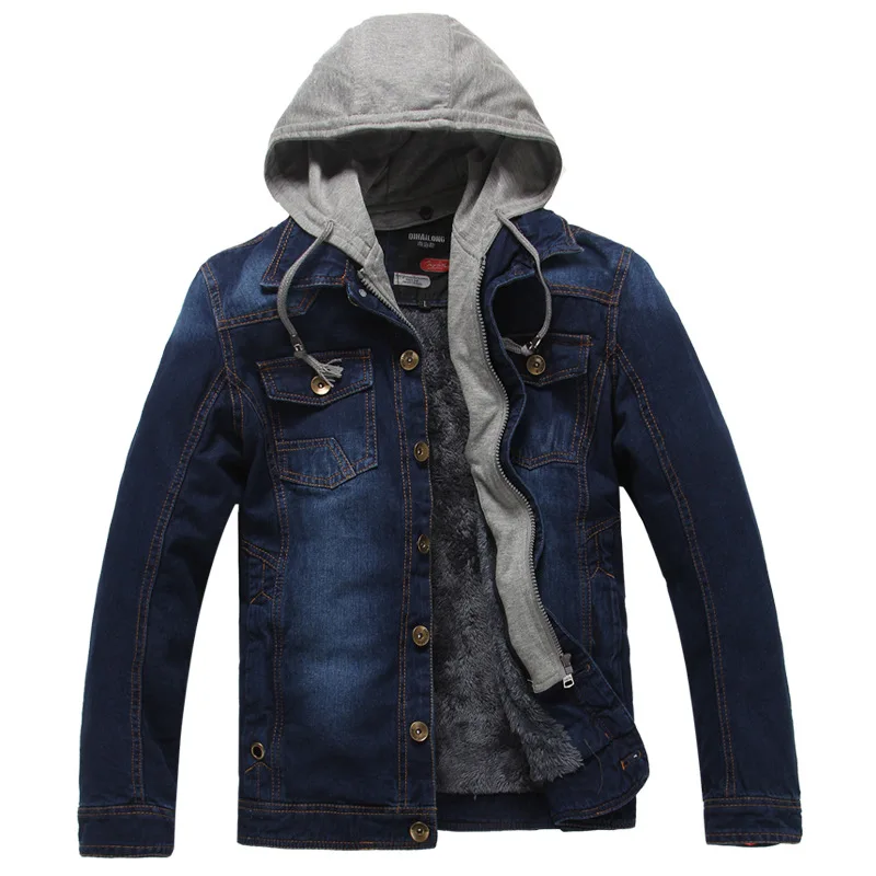 Fashion Men's Winter Warm Fleece Denim Jacket Male Casual Slim Hooded Outwear Jaen Jackets Autumn Thick Coat For Men Streetwear | Мужская