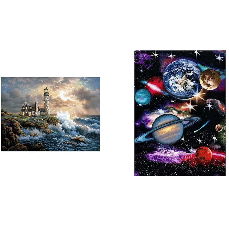 

2Set DIY Diamond Painting Kit, Diamond Painting Like Embroidery Cross Stitch, Castle & Mural Cosmic Solar System