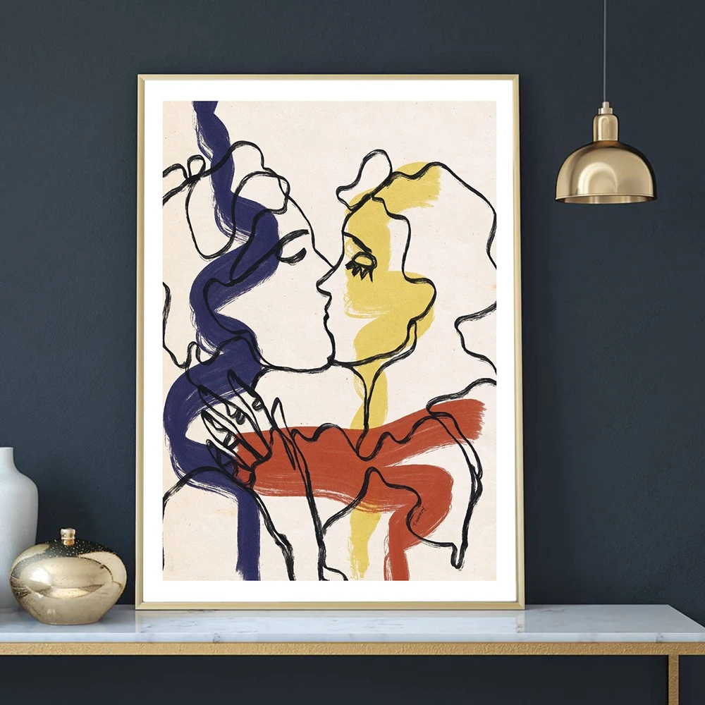 

Abstract Love Kiss Canvas Painting Modern Minimalist Print Poster Picture Family Bedroom Living Room Decor Wall Art Frameless
