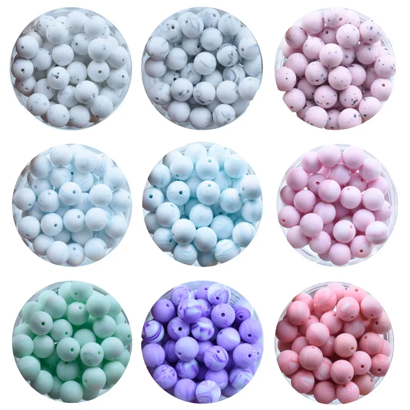 Cuentas redondas de silicona para dentici&oacute;n de beb&eacute;, Clips masticables para chupete, de grado alimenticio, sin BPA, juguete de dentici&oacute;n, 100 piezas, 15MM-4