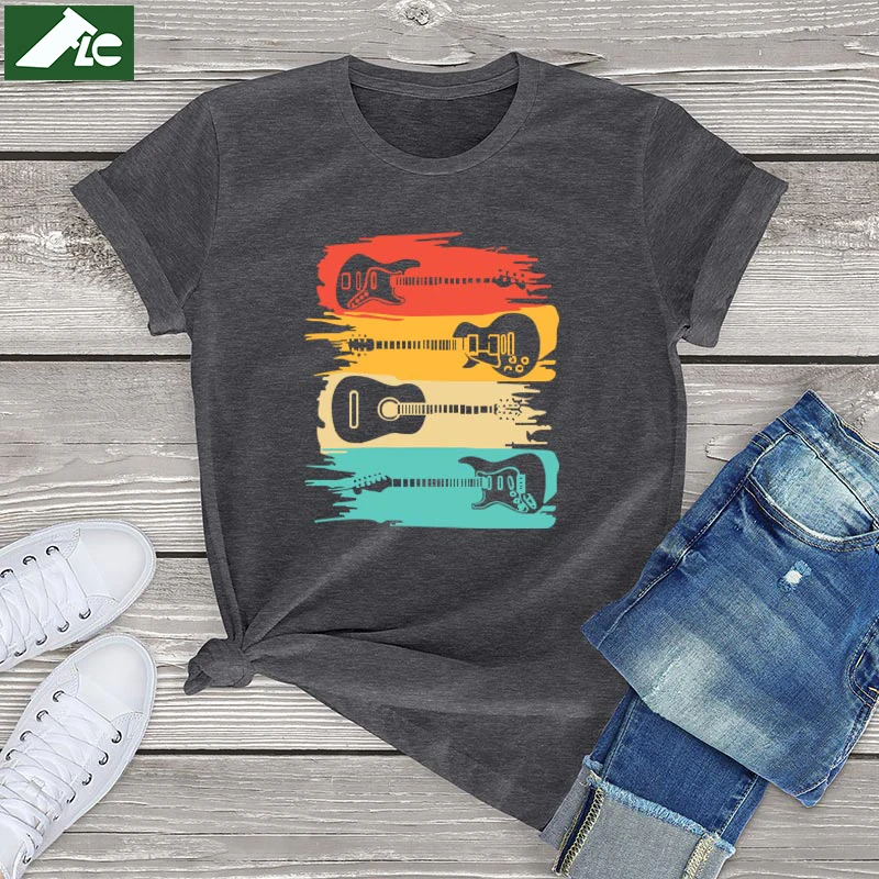 

100 % cotton vintage guitar T shirt women clothing music band Guitarist womens T-Shirts soft fashion ladies tops mens tees 3xl