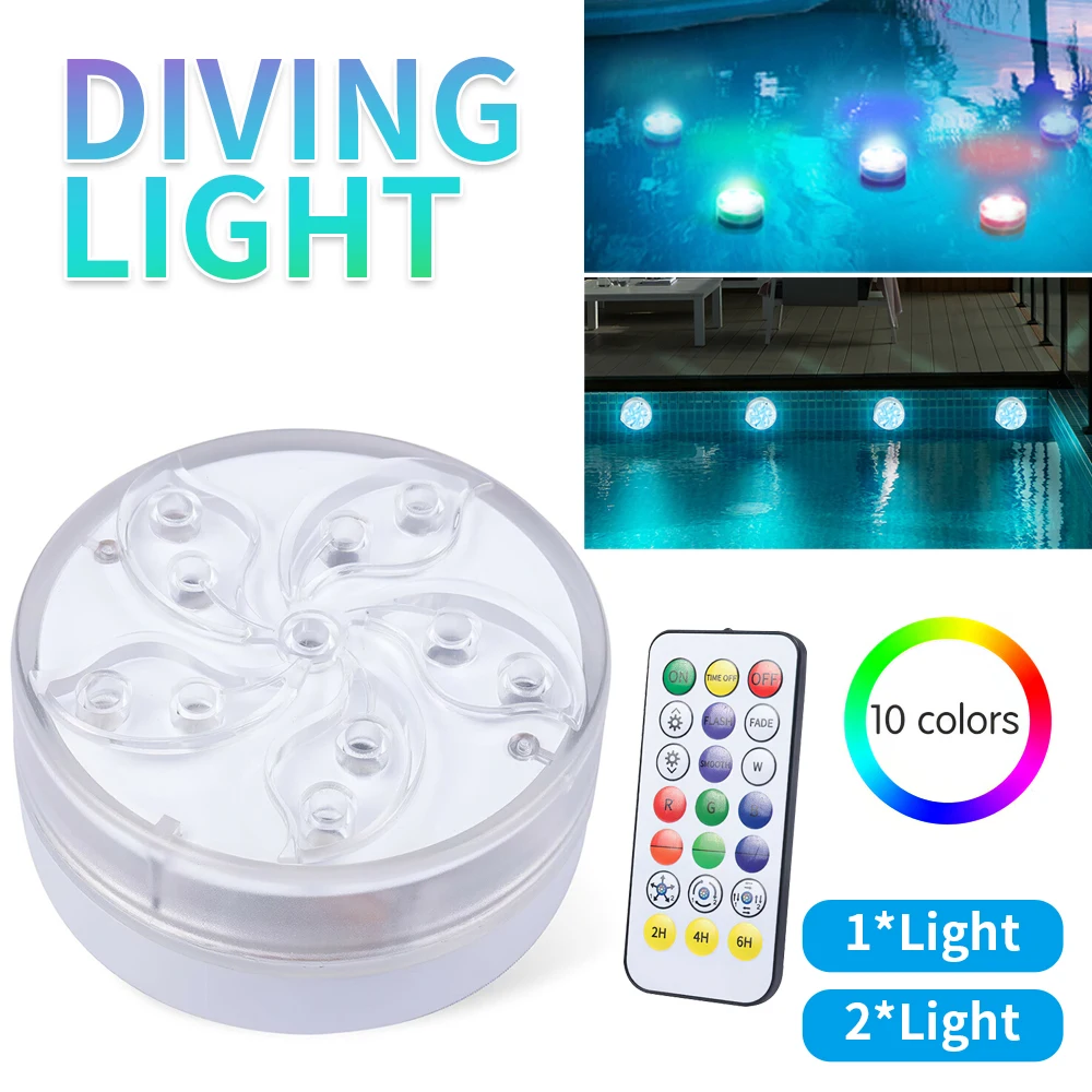 

11LED Pool Light IP68 Waterproof Submersible Lights Magnetic Suction Cup 10 Colors Underwater Lamps With Remote Control