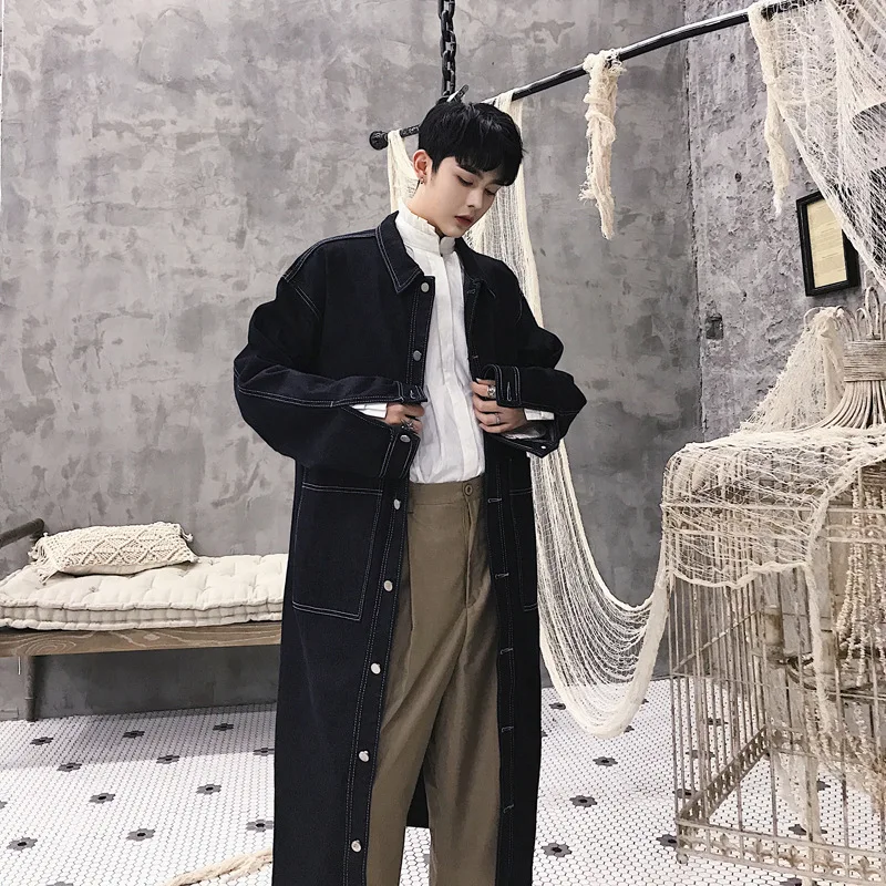 Джинсовая куртка мужская свободного покроя однобортная Длинная ветровка с