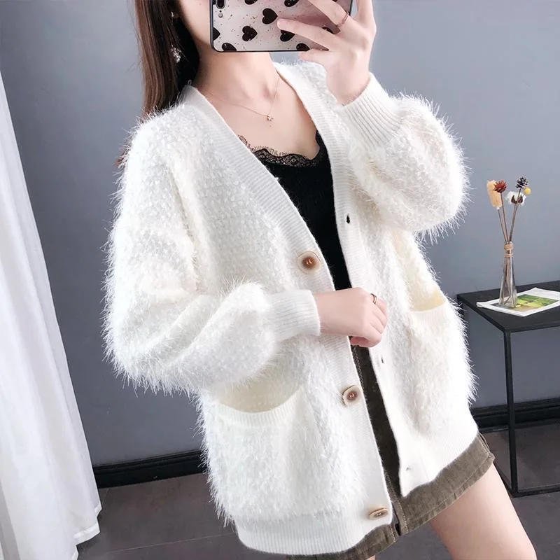 

WEIHAOBANG 2021 New Autumn Winter Women's Knitted Cardigan Medium Long Thickened Single Breasted Tassel Long Sleeved Sweater