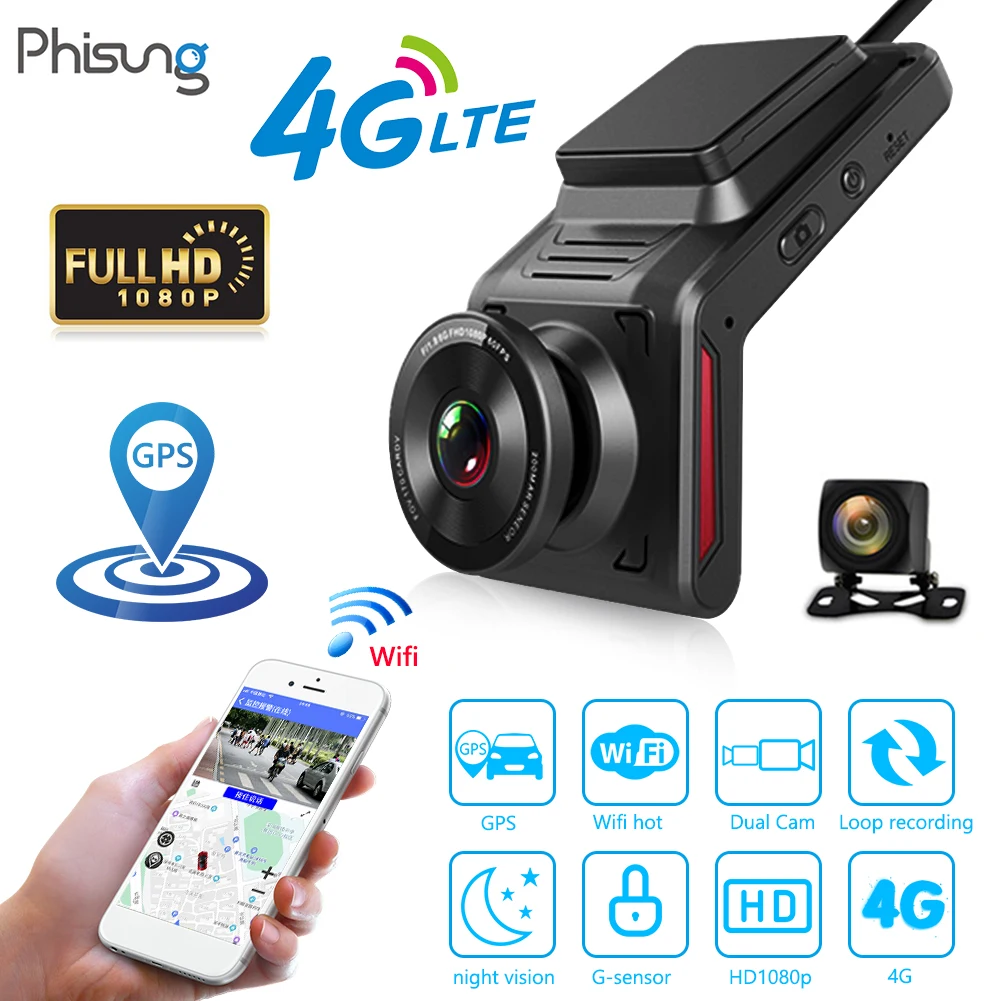 

Phisung K18 FHD 1080P 4G WiFi Dashcam with GPS Dash Camera with Rearview Camera Rearview Mirror Tachograph Reverse