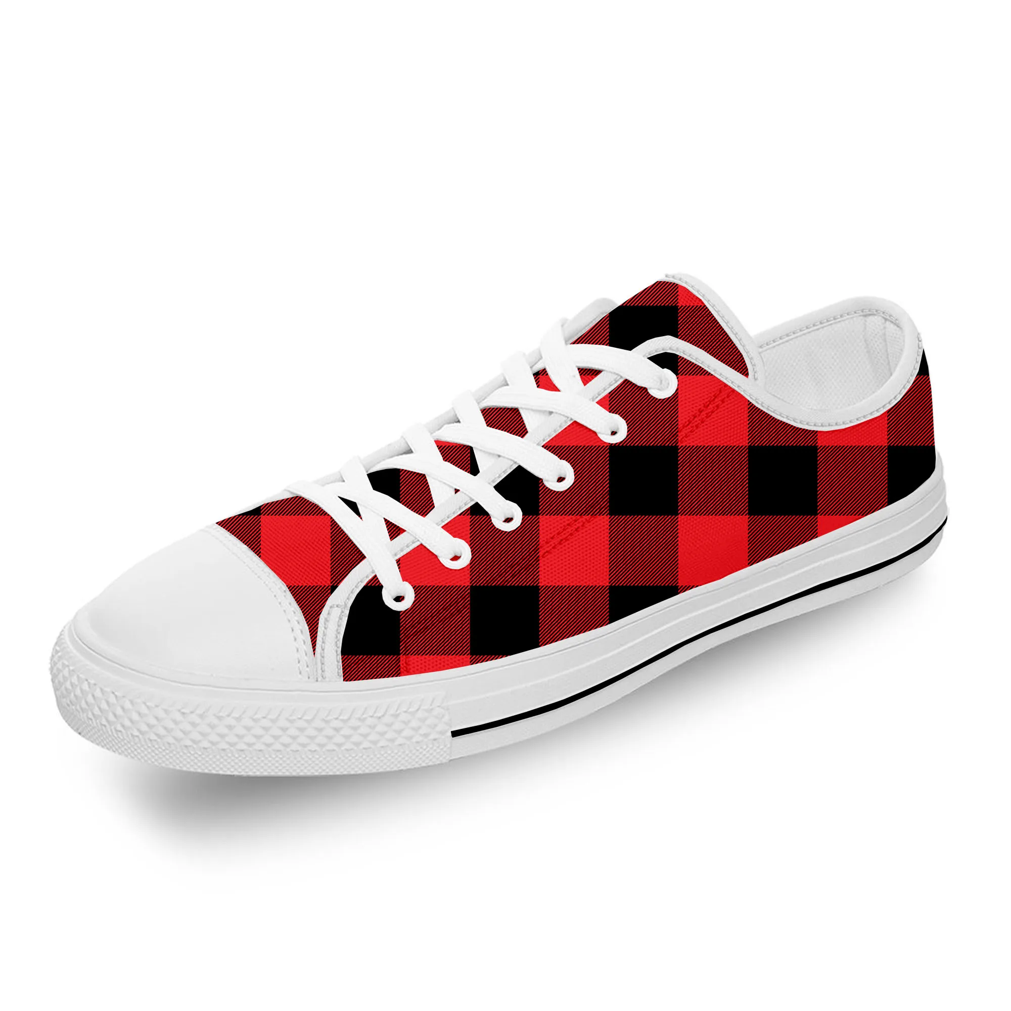 

Buffalo plaid Pattern Cool Cute White Cloth 3D Print Low Top Canvas Fashion Shoes Men Women Lightweight Breathable Sneakers