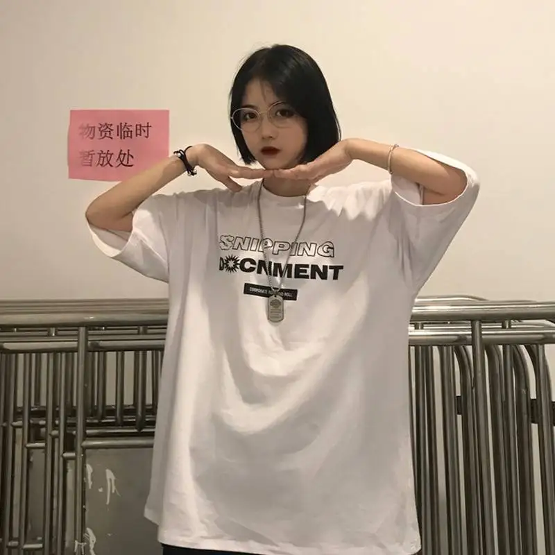 Летняя футболка с коротким рукавом в Корейском стиле Харадзюку Женская Базовая
