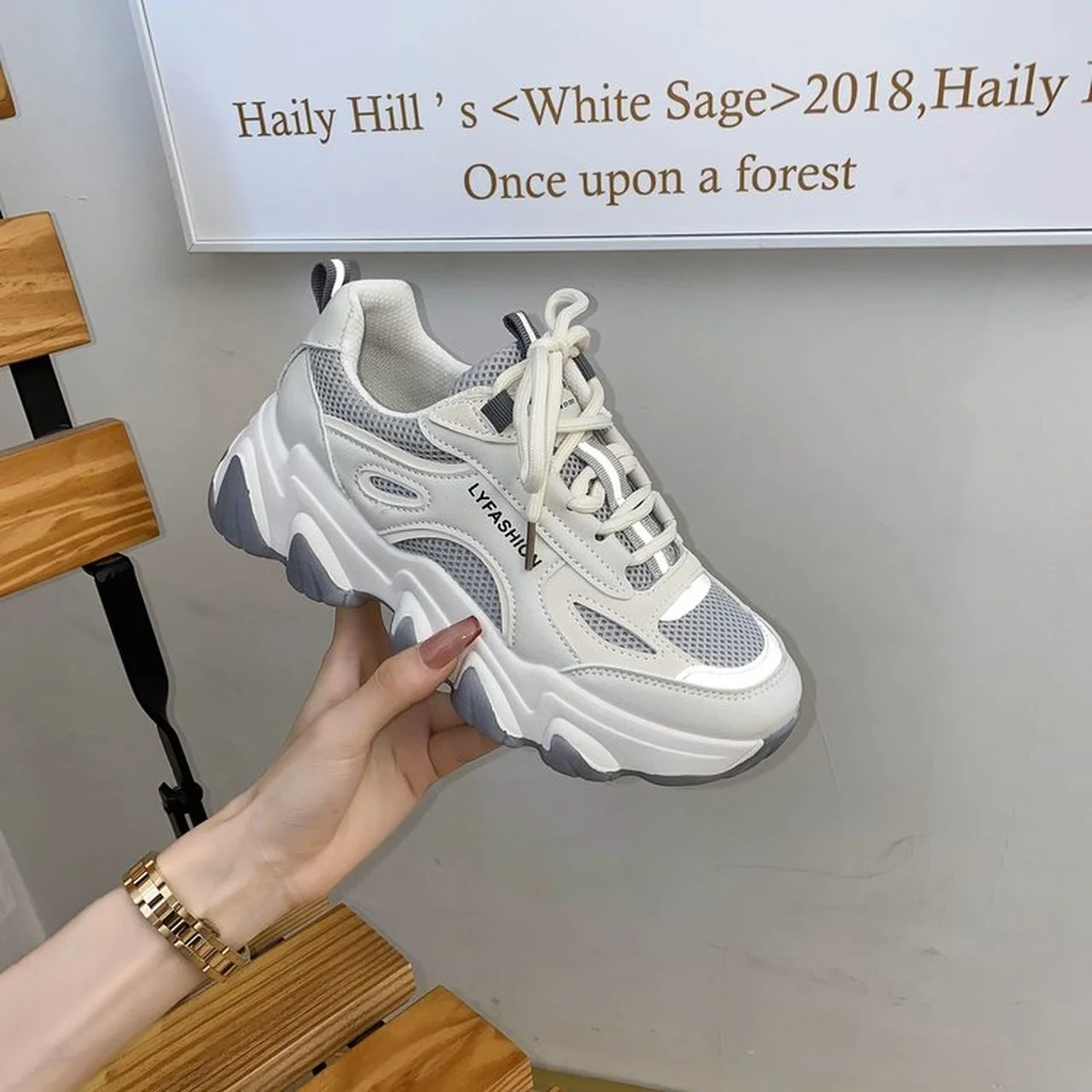 

Кроссовки женские на платформе, Вулканизированная подошва, дышащие, Повседневная Уличная обувь, серого цвета, 2021