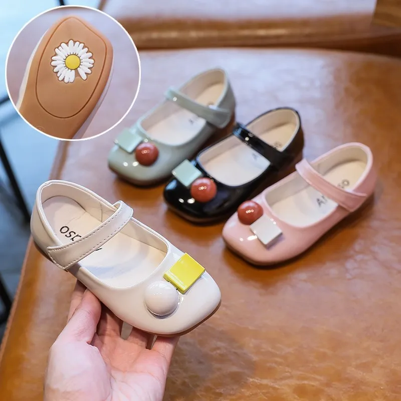 

Children 's Small Leather Shoes Autumn New England Style Soft Girls ' Black Princess Shoes Cotton Flat with PU 7T