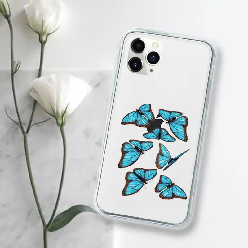 

Cute beautiful blue butterfly Phone Case Transparent for iPhone 11 12 mini pro XS MAX 8 7 6 6S Plus X 5S SE 2020 XR