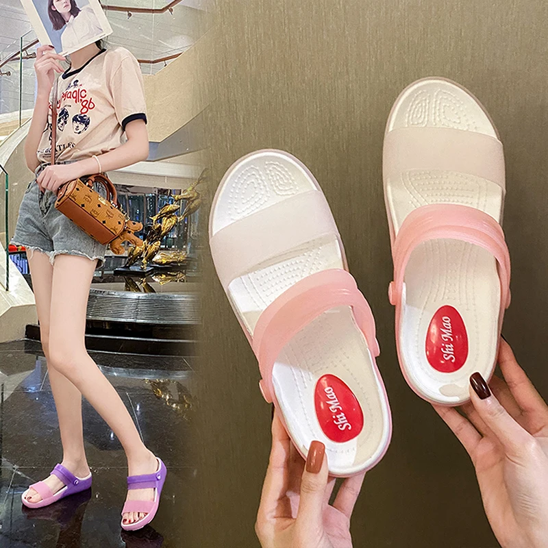 

Sandales Femmes Women Cute Light Weight Pink PVC Peep Toe Summer Sandals Ladies Classic Home & Beach Spring Sandals