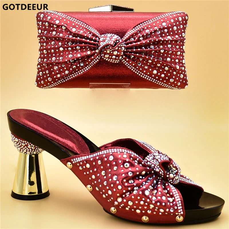 

New Arrival High Quality African Wedding Shoes and Bag Set Decorated with Rhinestone African Shoes and Bag Set for Party Italian