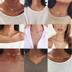 Ожерелье-чокер женское, с кулоном в виде Луны, звезды, хрустального сердца