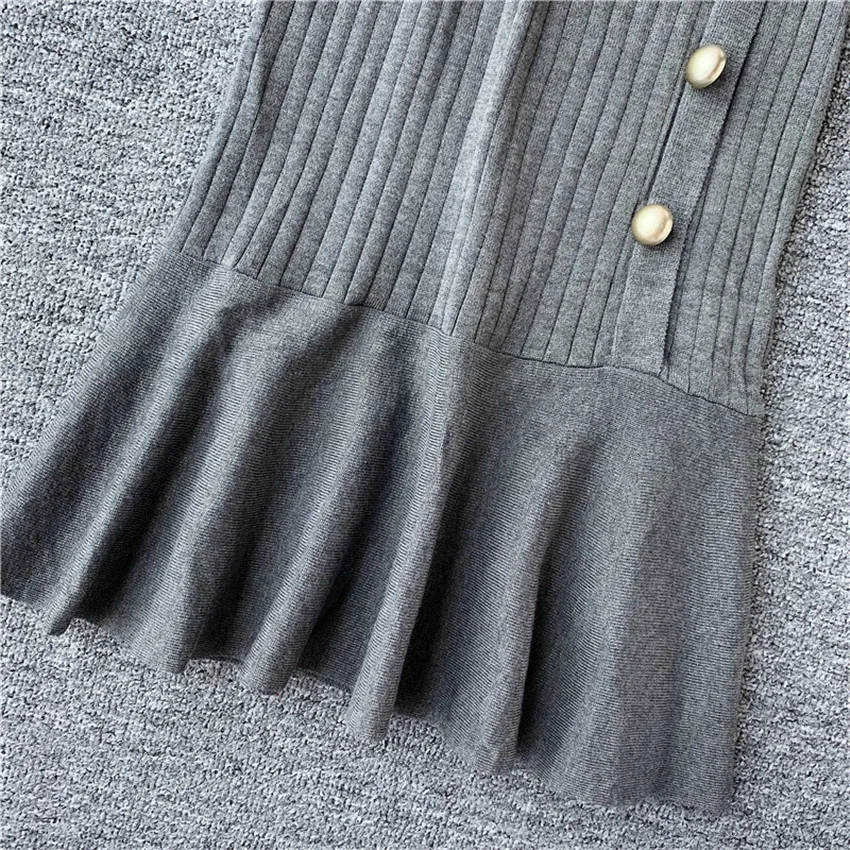 

Autumn Winter Sweater Dress Women Long Sleeve Button Elegant Slim Bodycon Dress Ruffle Mermaid Dresses Ropa Mujer 2020