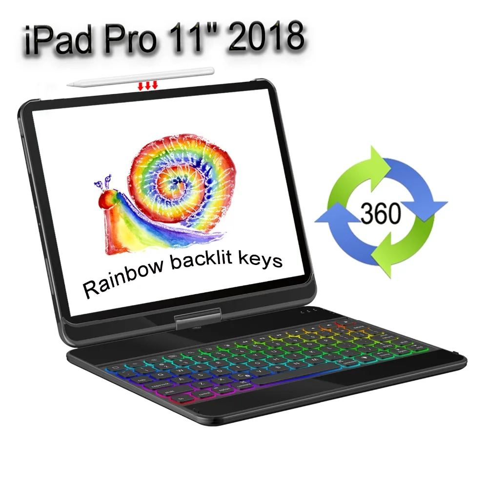 Чехол для Apple iPad Pro 11 дюймов 2018 клавиатура с тонкой умной пластиковой подсветкой