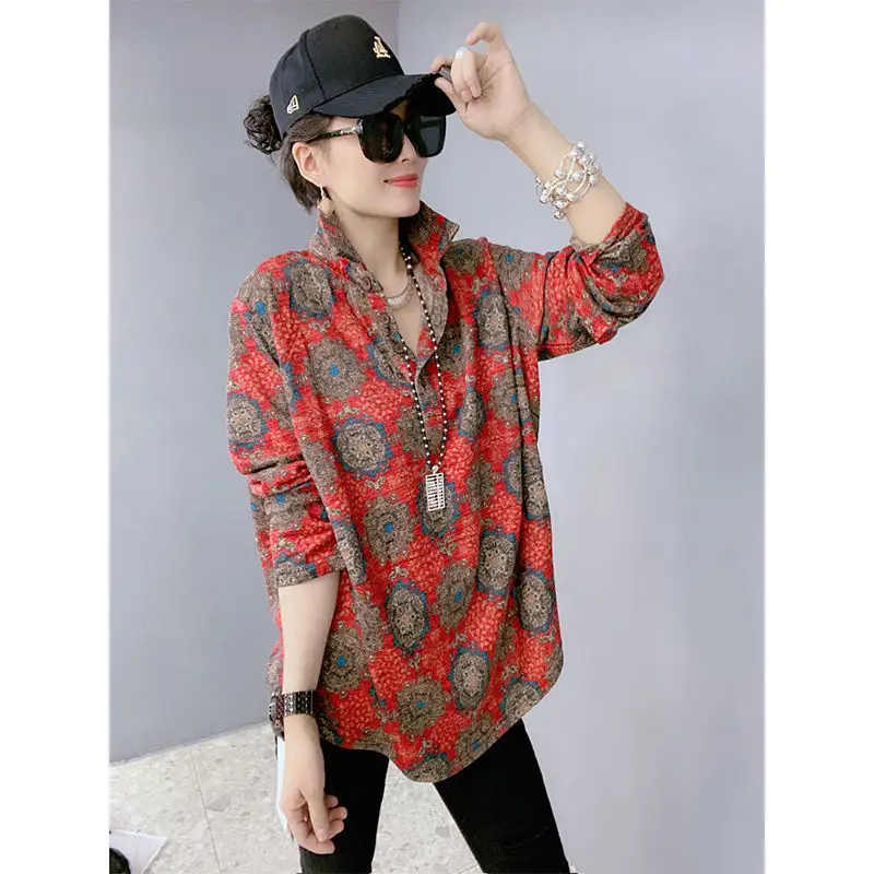 

2020 winter retro safflower Plush polo collar top women's loose and versatile fashion large T-shirt