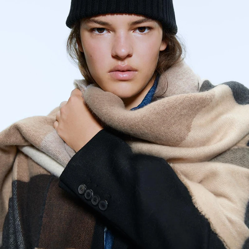 2019 Za модный шарф широкий клетчатый винтажный шерстяной удобный мягкий зимний