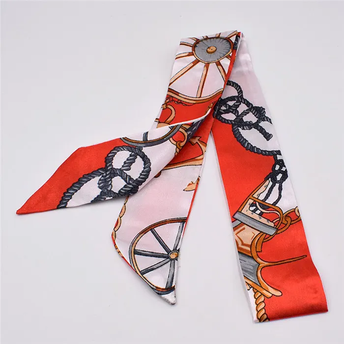 

New Print flower Handle Bag Ribbons Brand Fashion Head Scarf Small Silk Scarf For Women Small Long Skinny Scarves Wholesale 2021