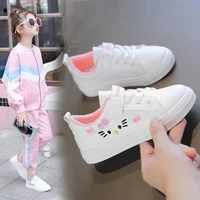 girls shoes fashion small white shoe summer lightweight lace up cute cat pattern skateboarding sports shoes casual kid sneakers