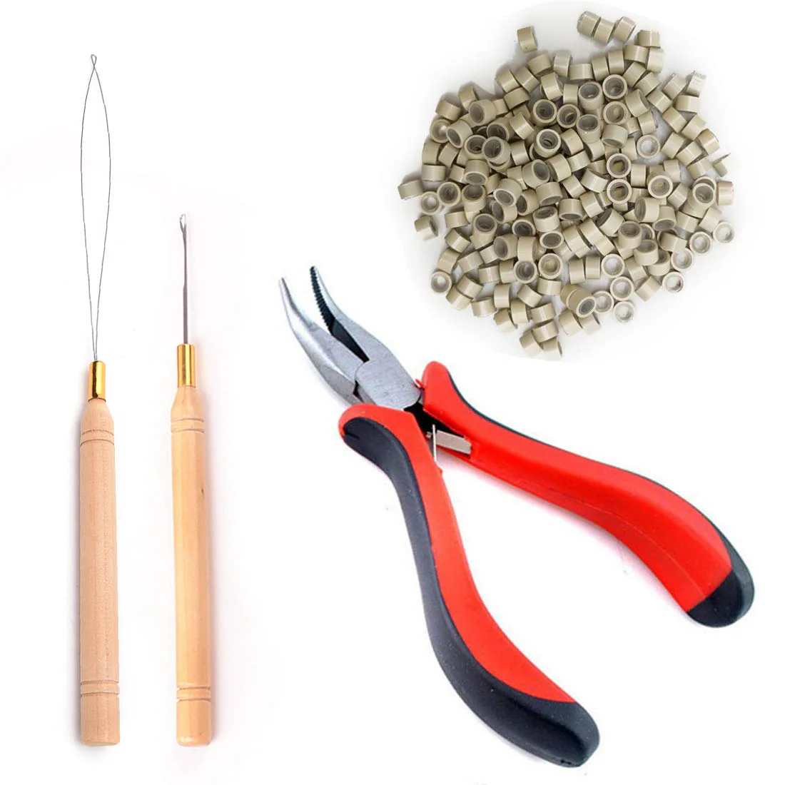 

Micro Links Hair Extension Kit Tools 200 Pcs Micro Ring Beads With Curve Plier With 2 Hook Needles Pulling Loop