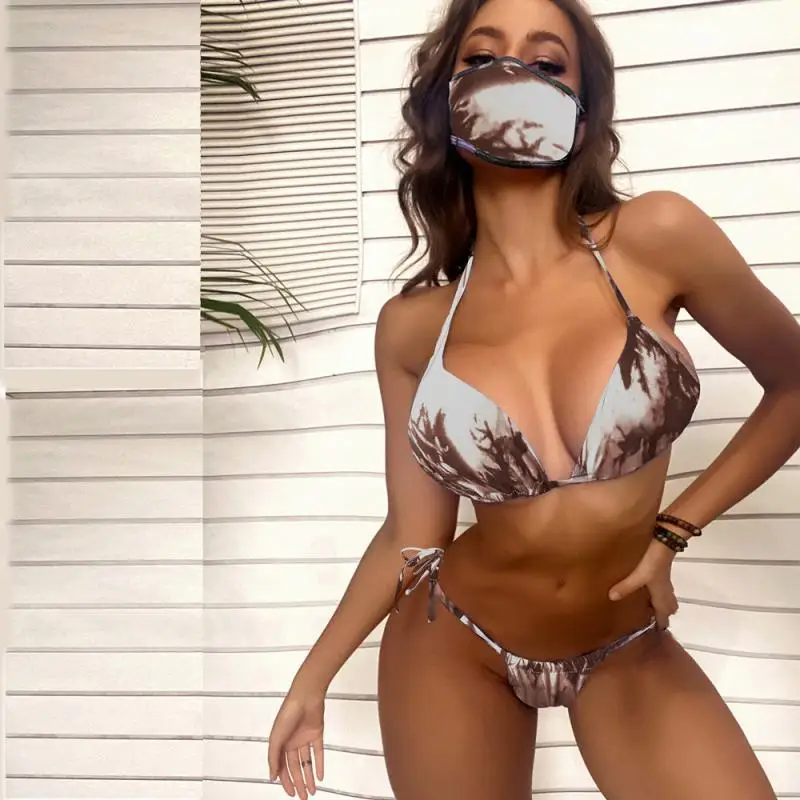 

2021 New Women Solid Color Hollow Split Bikini Push-up Bikinis Strappy Padding Bandage Swimwear Swimsuit For Beach Summer