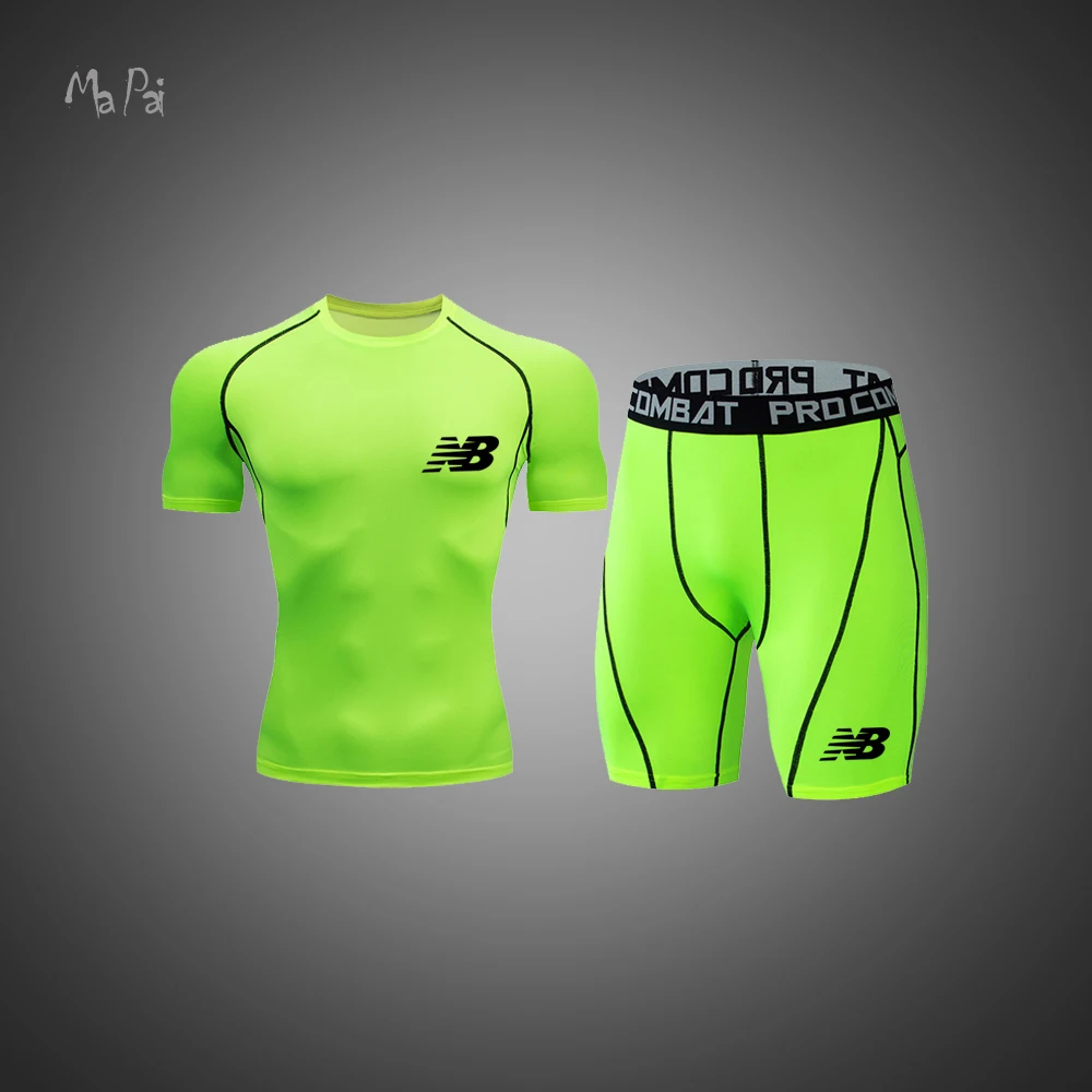 

Men's MMA 2Piece Suit For Outdoor Running And Easy-Drying Breathable Sports T-Shirt Fashion New Gym Fitness Shaping Sports Suit