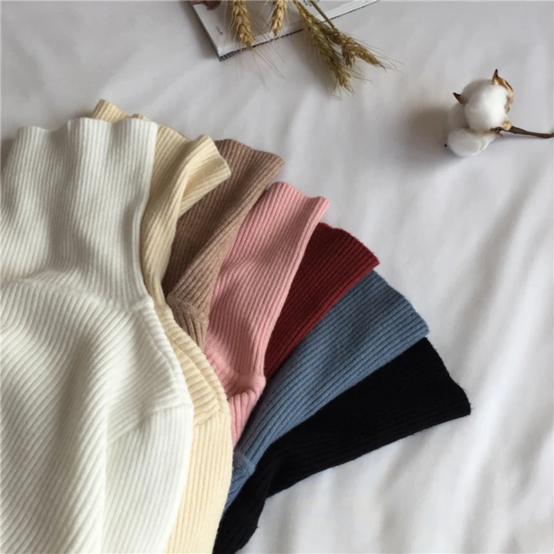 

High Quality 2021 Autumn Winter Thick Sweater Women Knitted Ribbed Pullover Sweater Long Sleeve Turtleneck Slim Soft Warm Pull