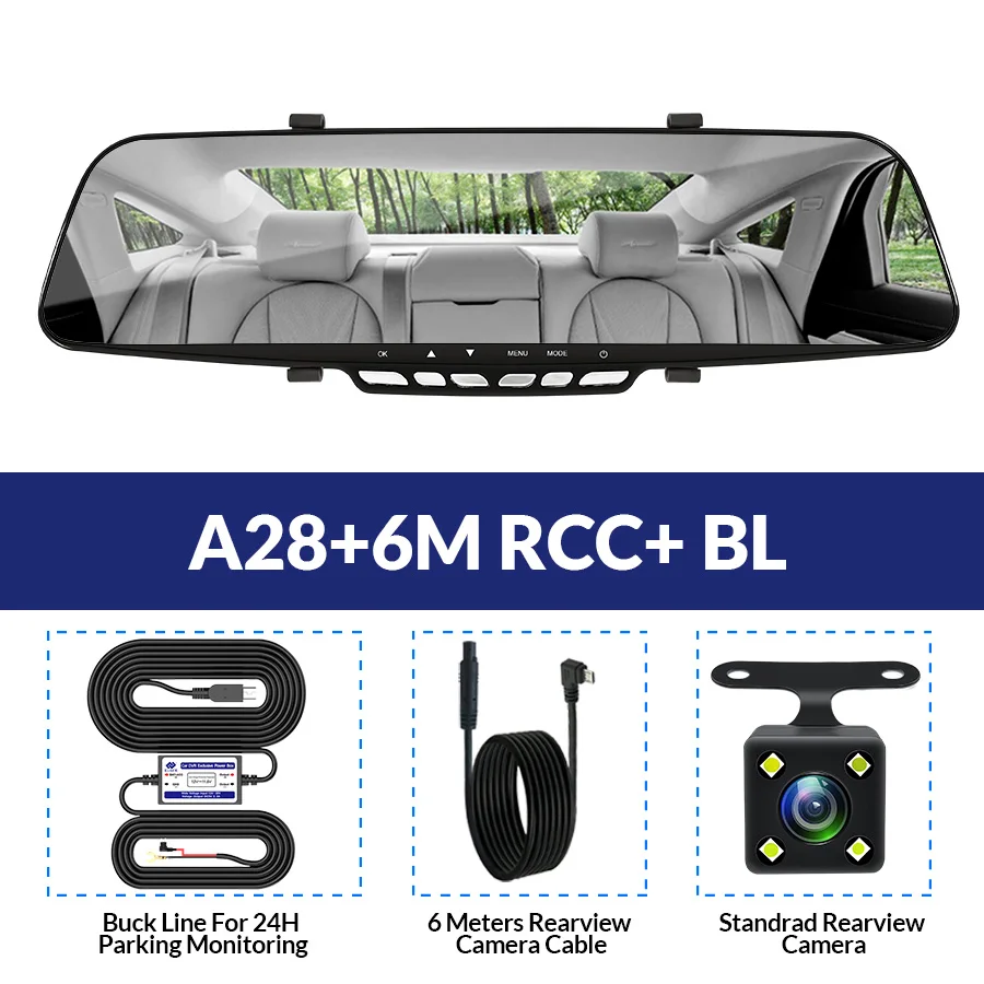 A28-6M RCC-BL E-ACE, 4,3 дюймов, двойная, 1080 P, HD зеркальная камера, ночное видение, Автомобильный видеорегистратор, камера заднего вида, парковочная линия с камерой заднего вида, видеорегистратор - Название цвета: A28-6M RCC-BL