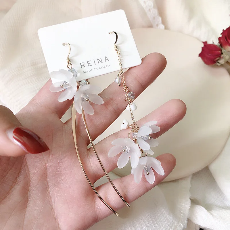 Корейские модные темпераментные длинные акриловые асимметричные серьги в стиле