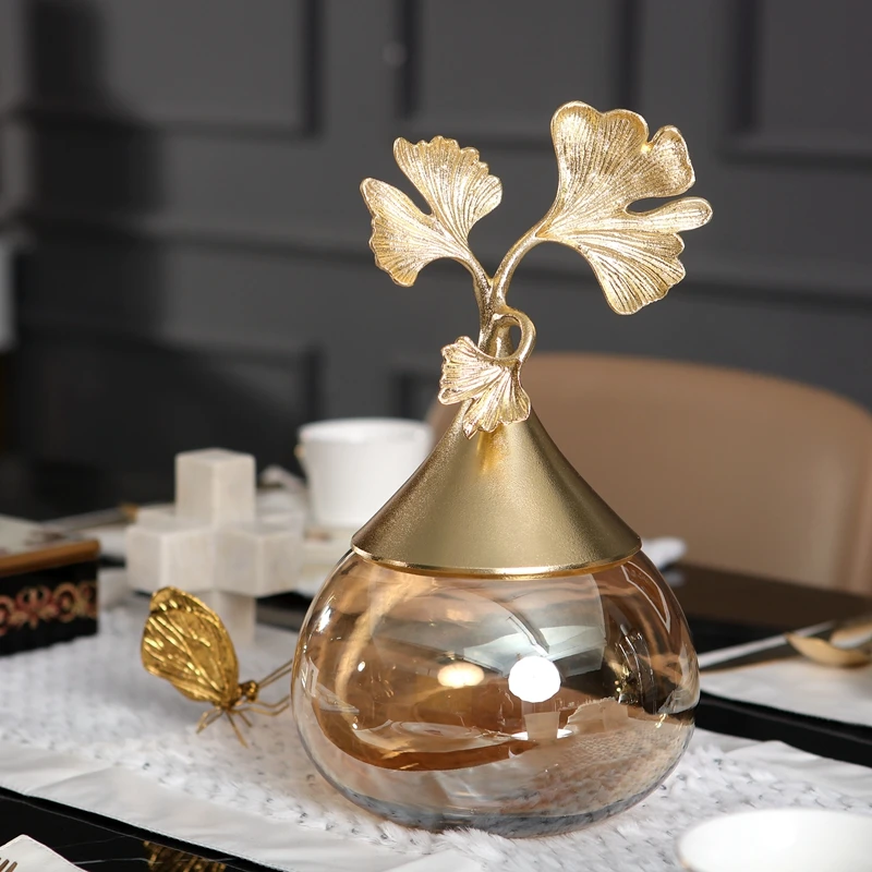 Золотистый металлический лист гинкго в форме капли воды стеклянный резервуар