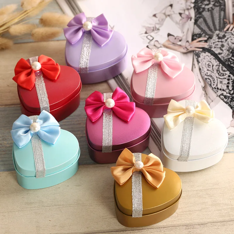 

100pcs Heart Shape Metal Tin Candy Box Romantic Wedding Birthday Christmas Favor Bowknot Sweets Jewelry Boxes gift Wrap